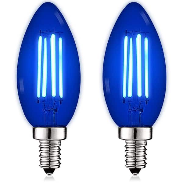 LUXRITE 40-Watt Equivalent B11 LED Blue Light Bulb, 4.5-Watt, Colored Glass Candelabra Bulb, UL Listed, E12 Base (2-Watt)