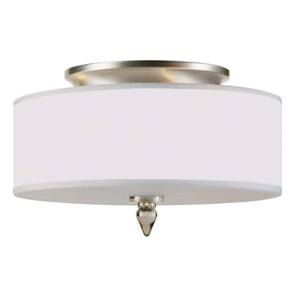 Luxo Satin Nickel Crystal Drum Ceiling Mount Light