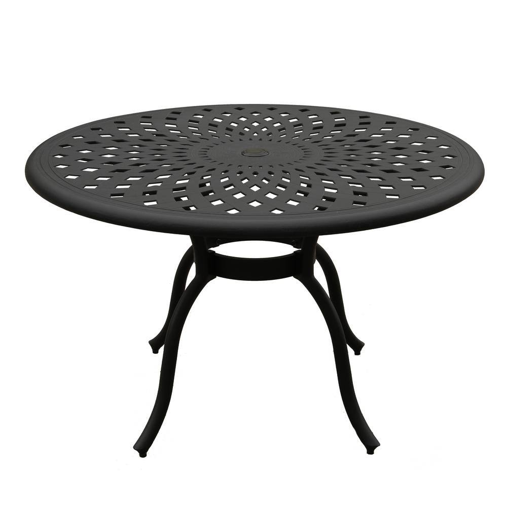 Black 48" Round Aluminum Mesh Patio Dining Set with Four Chairs