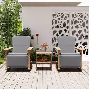 U-shaped double PE rattan Wicker Outdoor patio adjustable Chaise Lounge rocking with coffee table, Gray seat Cushion