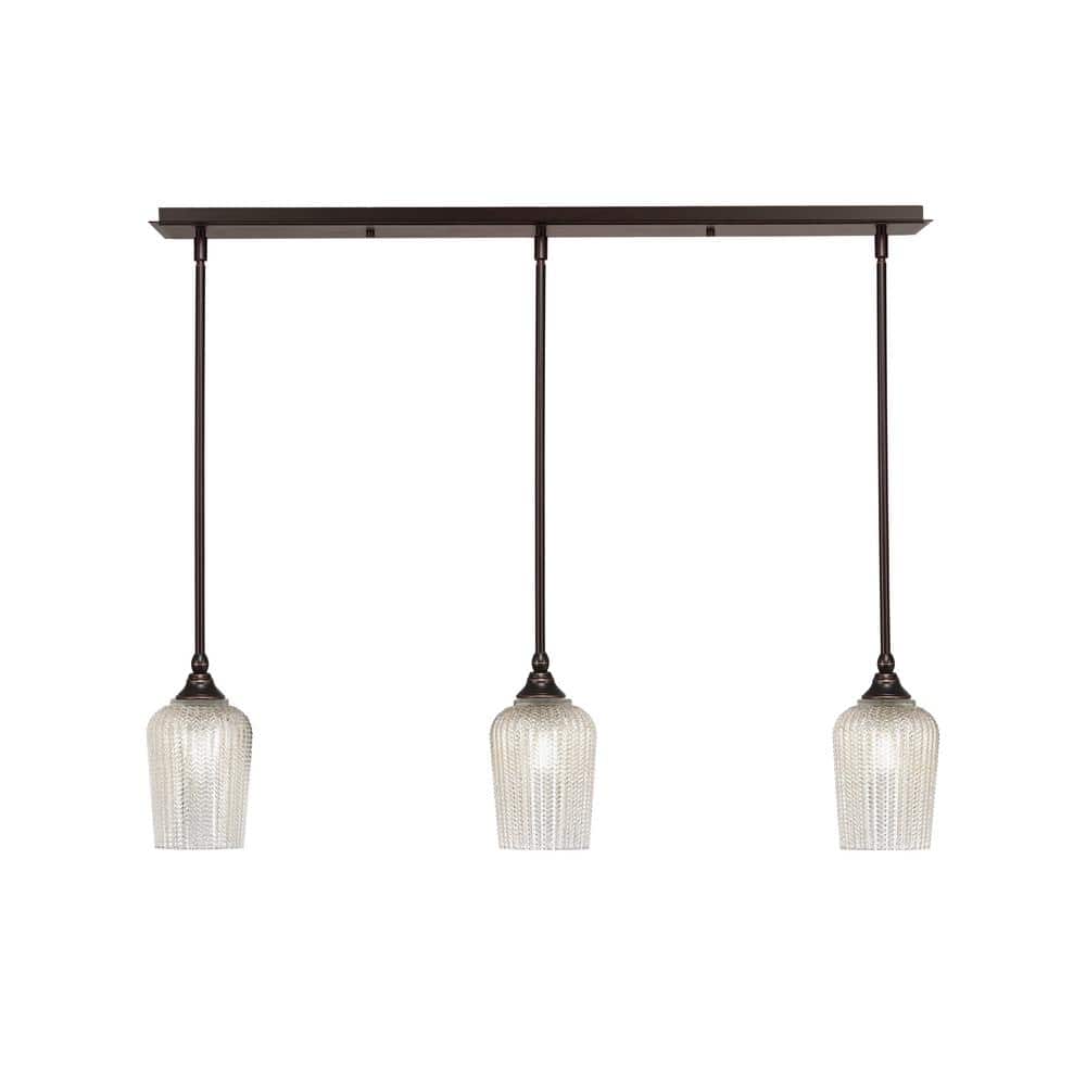 Livingston 100-Watt 3-Light Dark Granite Shaded Pendant Light with 5 in. Si