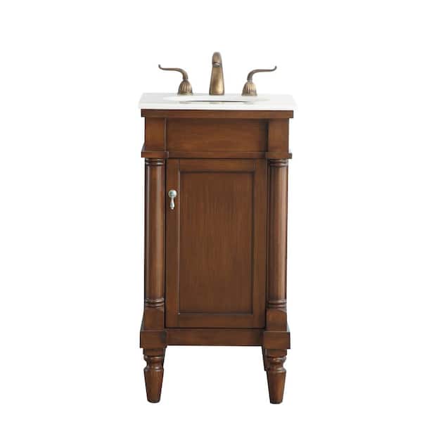 Unbranded Simply Living 19 in. Single Sink Walnut Bath Vanity with Ivory White Engineered Marble Top