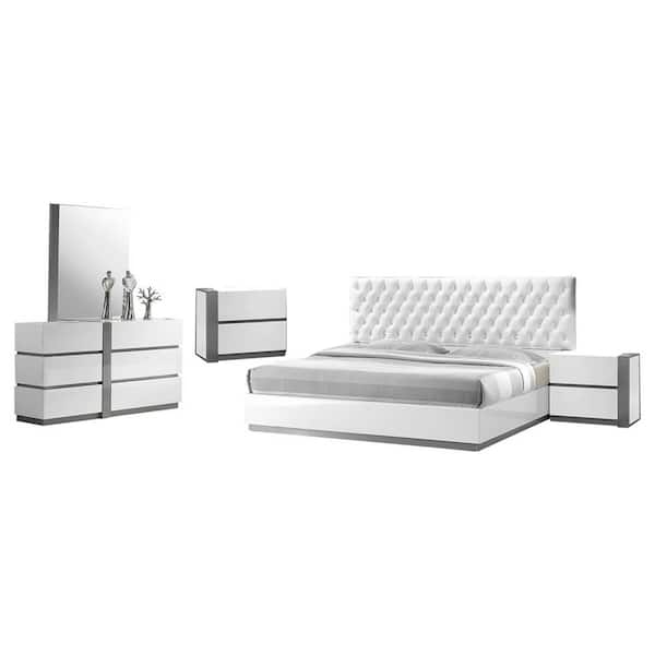Best Master Furniture Seville (5-Piece) White/Gray Modern King Bedroom Set