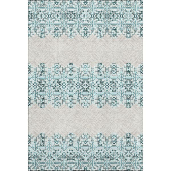 Addison Rugs Mayfield Premium Machine Washable Abstract AMF970 Teal 8 ft. x 10 ft. Area Rug