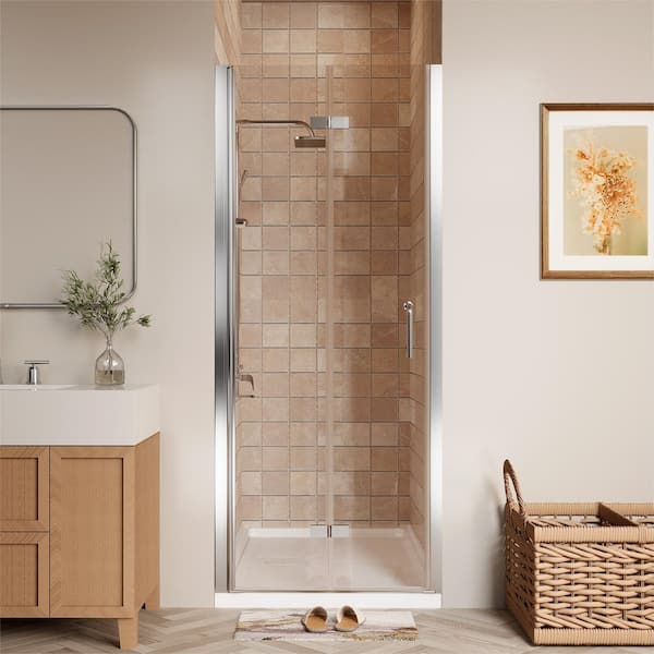 ONWITH 32 to 33 - 1/4 in. W x 72 in. H Bi-Fold Frameless Shower Doors in Chrome with Clear Glass