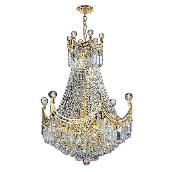 Worldwide Lighting Empire Collection 9-Light Polished Gold and Crystal Chandelier