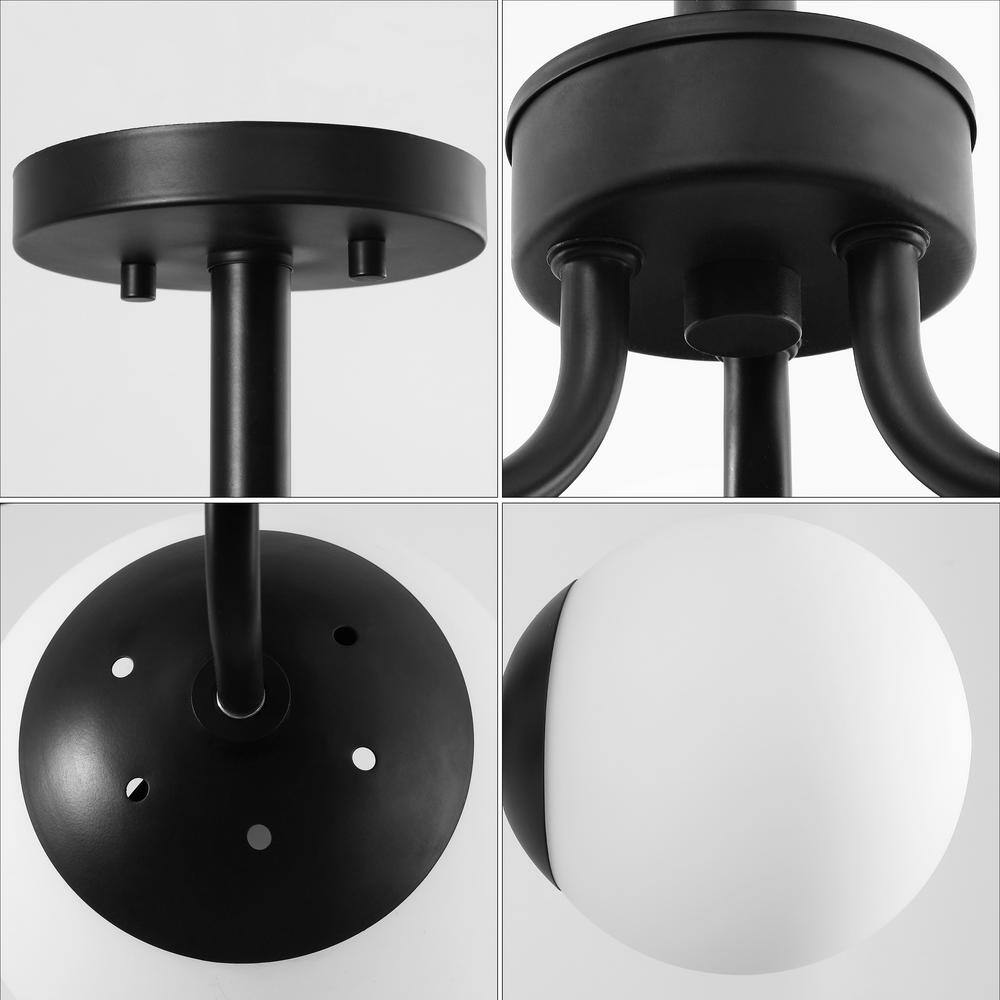 Olivier Black Iron and Frosted Glass Globe LED Semi Flush Mount