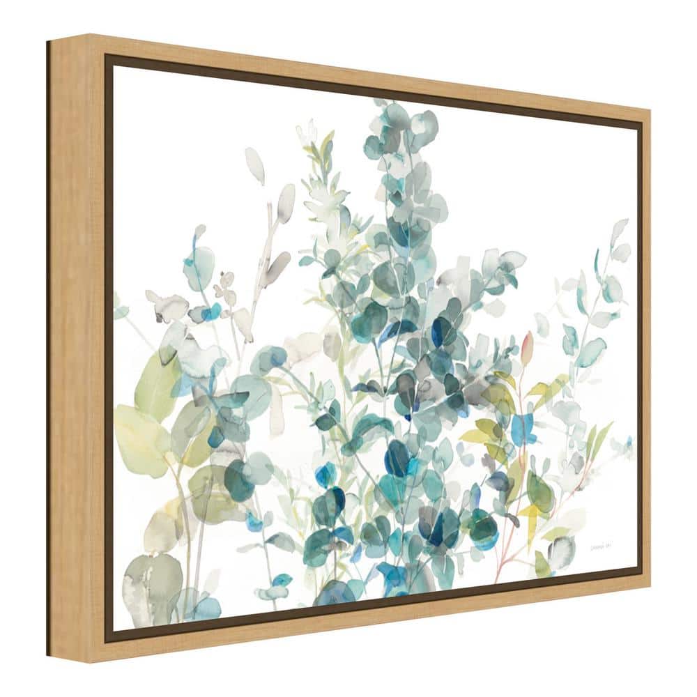 Eucalyptus I White Crop Watercolor Canvas with Maple Frame