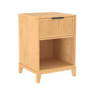 1-Drawer Natural Pine Solid Wood Transitional Reeded Nightstand with Cubby