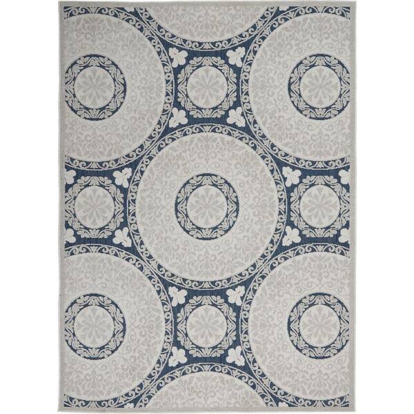 Hampton Bay Calobra Blue 2 ft. x 10 ft. Kitchen Runner Geometric Contemporary Indoor/Outdoor Patio Area Rug