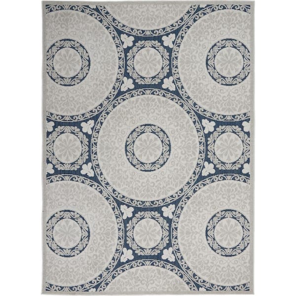 Calobra Blue 5 ft. x 7 ft. Geometric Modern Indoor/Outdoor Patio Area Rug