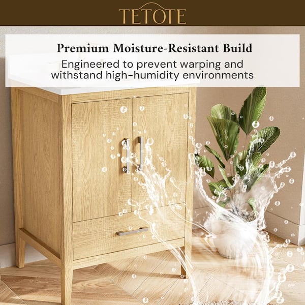 TETOTE 24 in. Single Sink Wood Bath Vanity with Quartz Top HD
