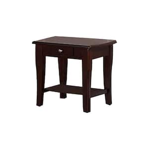 22 in. Cherry Oak Brown Other Wood End Table with 1-Drawer and Bottom Shelf