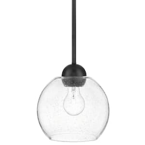 Jill 1-Light Black Globe Pendant Light with Clear Seeded Glass Shade