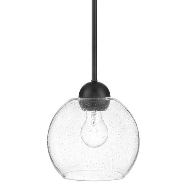 Home Decorators Collection Jill 1-Light Black Globe Pendant Light with Clear Seeded Glass Shade