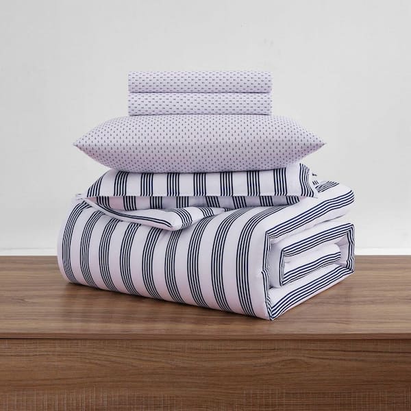 Tommy Hilfiger Campus Stripe 7-Piece White/Dark Blue Microfiber