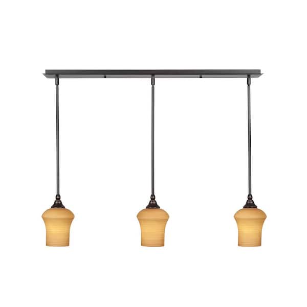 Unbranded Livingston 100-Watt 3 Light Dark Granite Linear Pendant Light with 5.5 in. Cayenne Glass Shades No Bulbs Included