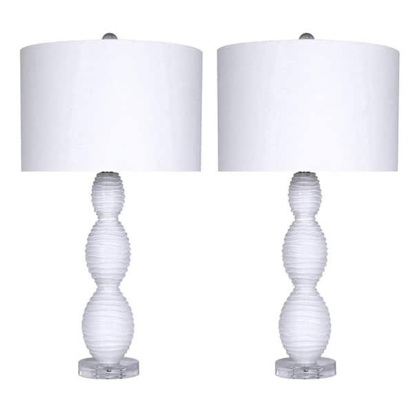 GRANDVIEW GALLERY 28.75 in. White Glass Table Lamps with Wavy Texturing and White Linen Shade (2-Pack)