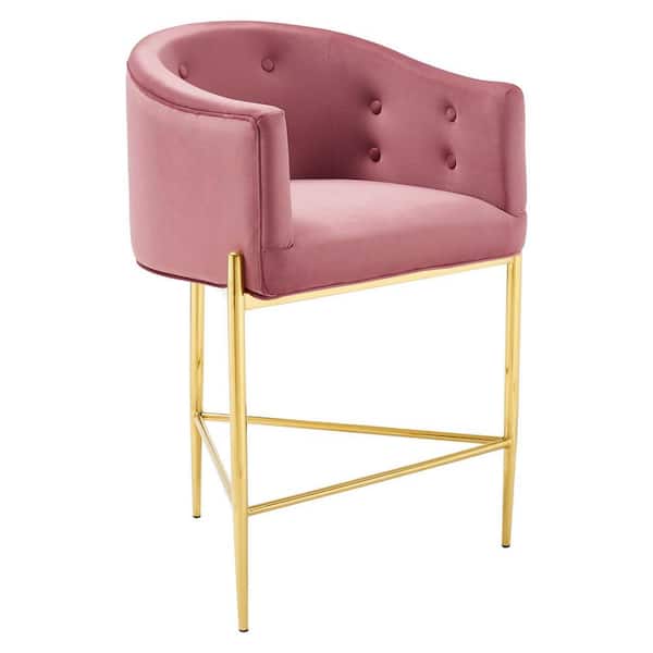 MODWAY Savour Tufted Performance Velvet Counter Stool in Dusty Rose