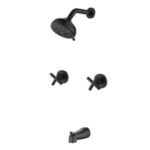 Double Handle 10-Spray Tub and Shower Faucet 1.8 GPM Brass Wall Mounted Shower System in. Matte Black Valve Included