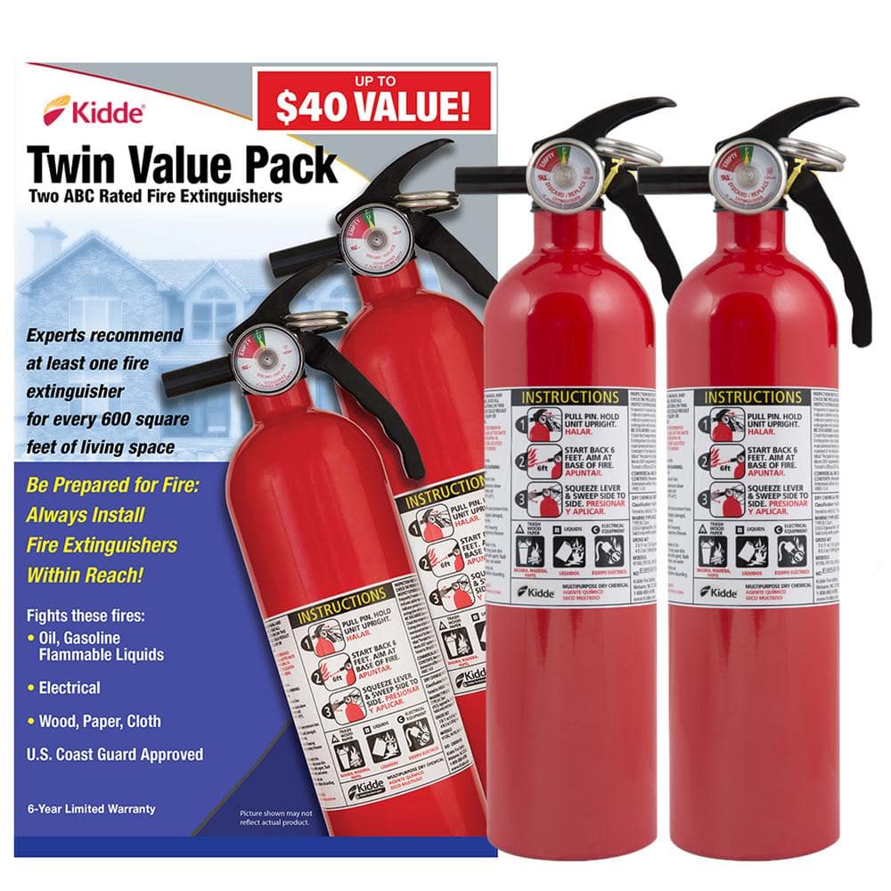 Kidde Basic Use Fire Extinguisher With Easy Mount Bracket Strap 1 A 10 B C Dry Chemical One Time Use 2 Pack 21029309 The Home Depot