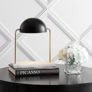 Porter 13.5 in. Art Deco Dome Lamp with Marble Base, Brass Gold/Black
