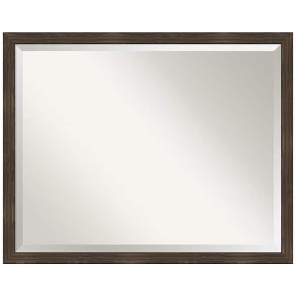 Amanti Art Woodgrain Stripe 30 in. x 24 in. Beveled Casual Rectangle Wood Framed Wall Mirror in Brown