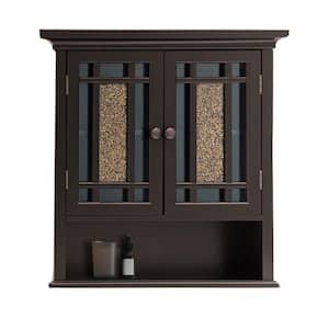 22 in. W x 7 in. D x 24 in. H Dark Espresso Wood Wall Mounted Bathroom Storage Cabinet with Two Glass Doors