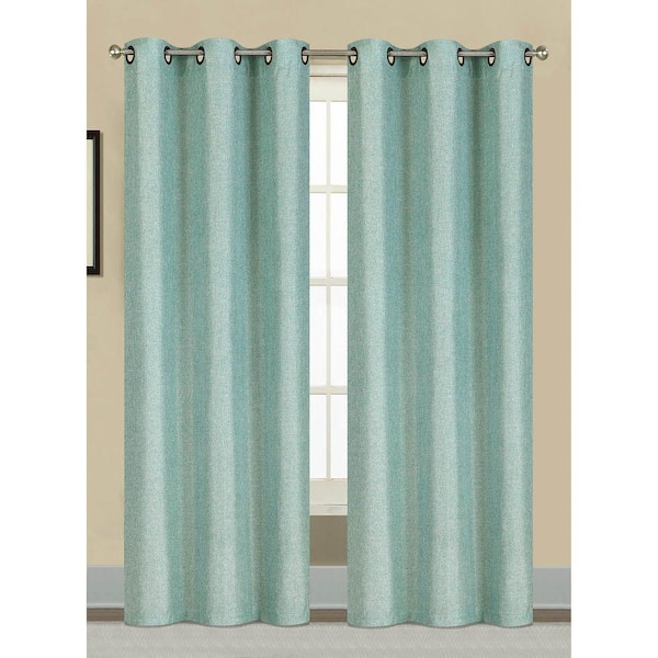 Window Elements Semi-Opaque Willow Textured Woven 84 in. L Grommet Curtain Panel Pair, Seafoam (Set of 2)