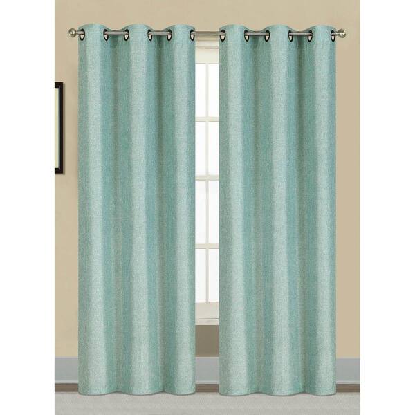 Window Elements Semi-Opaque Willow Textured Woven 96 in. L Grommet Curtain Panel Pair, Seafoam (Set of 2)