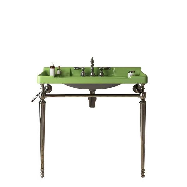 Wynnt Modern 36 in. Ceramic Console Sink with Stainless Steel in Chrome Legs Green Basin