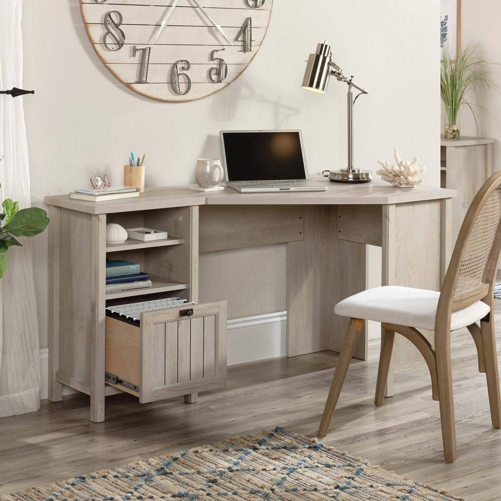 Chalked Chestnut Corner Computer Desk with Drawer and Filing Cabinet