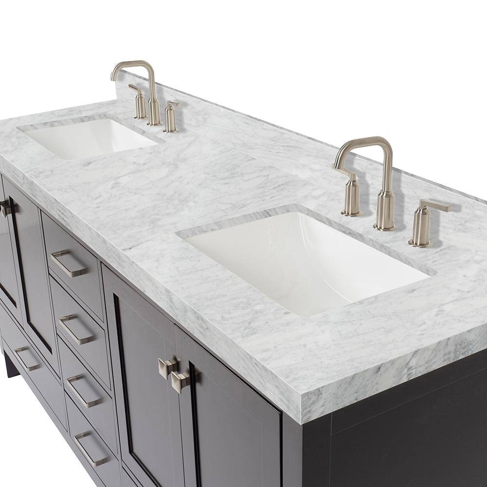 Espresso Wood Double Freestanding Vanity with Carrara Marble Top