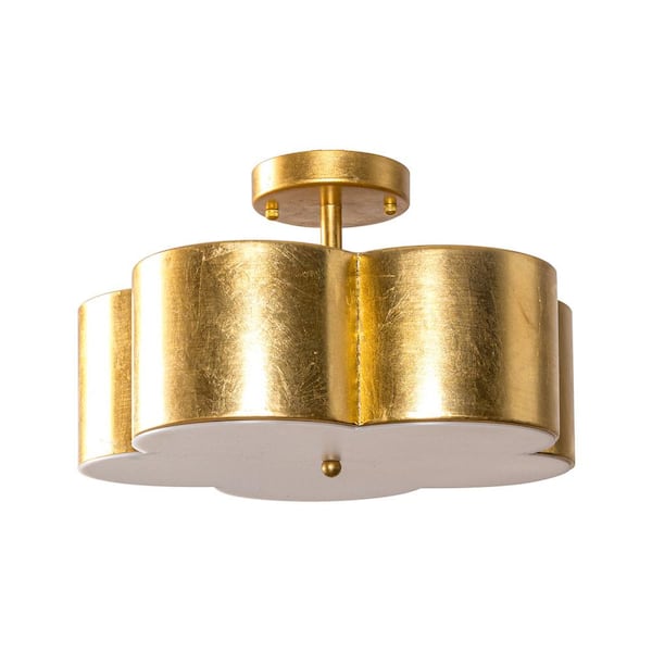 Parrot Uncle 15.35 in. 3-Light Gold Metal Flower Semi Flush Mount