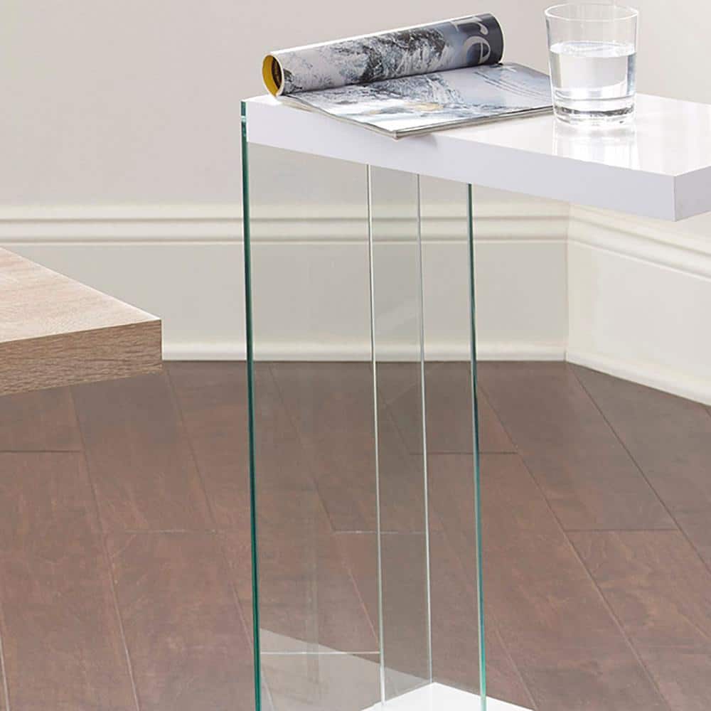 Elaina White Glass and Wood Rectangular End Table