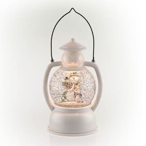 8 in. Tall White Christmas Snow Globe Lantern with Warm White LED Light