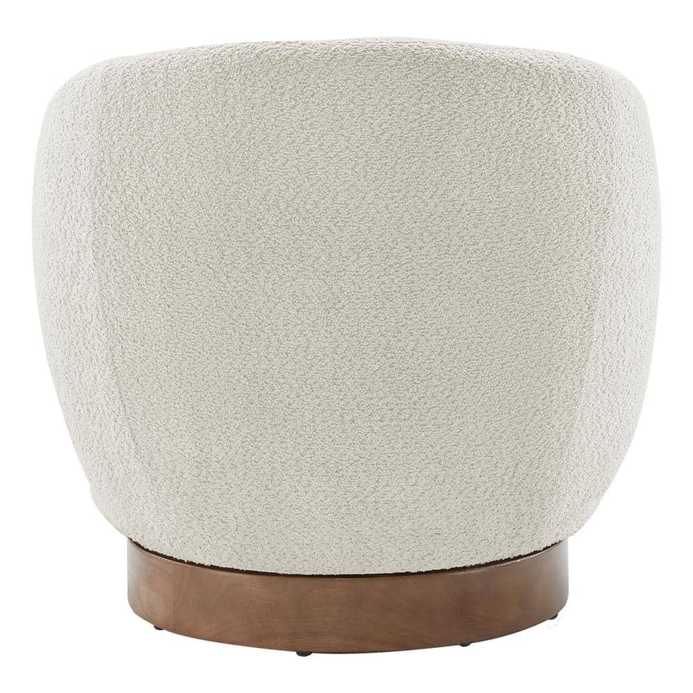 Cream Swivel Barrel Accent Chair with Wood Base