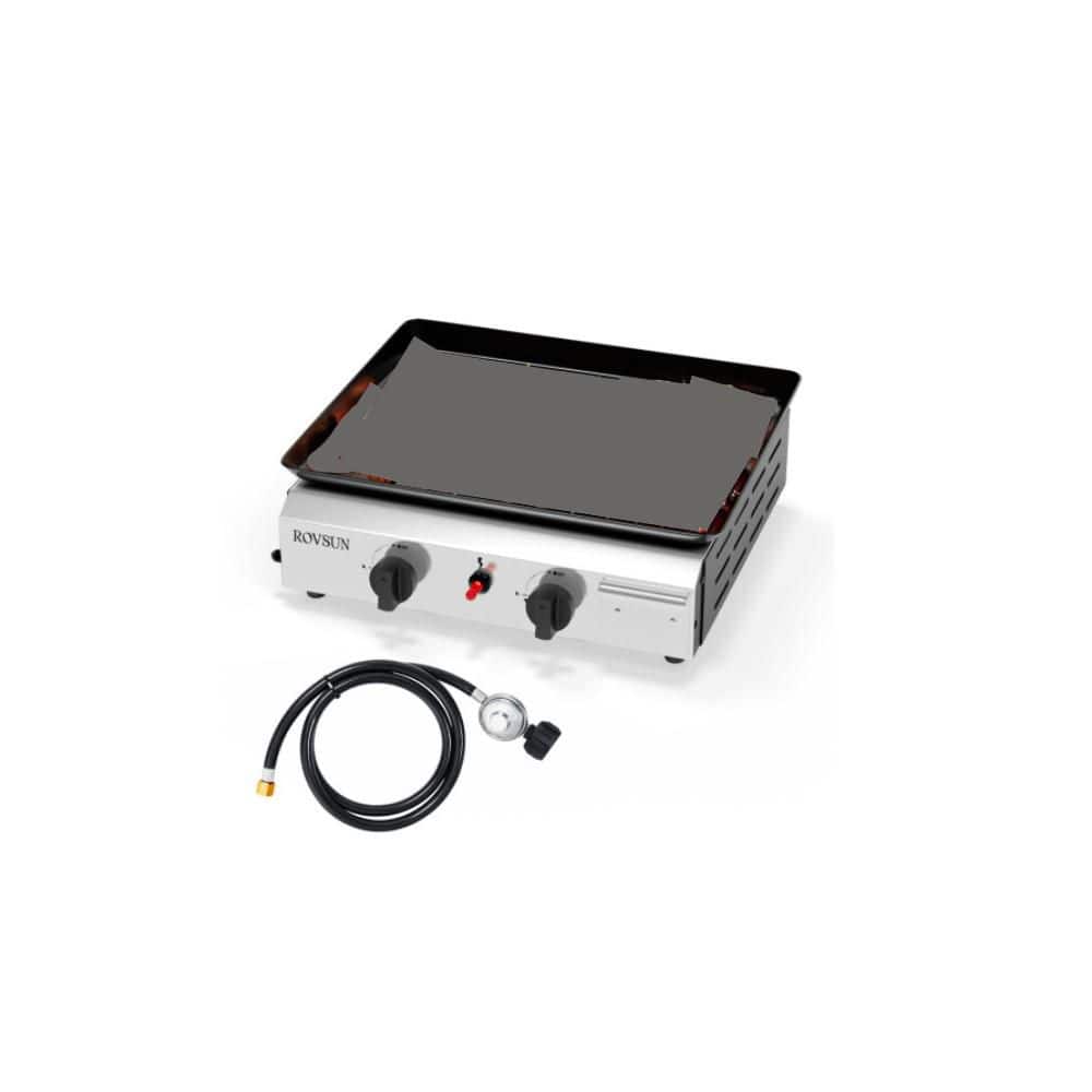 2 Burner Propane Grill 20,000 BTU Portable Propane Tabletop Flat Top Grill in Black