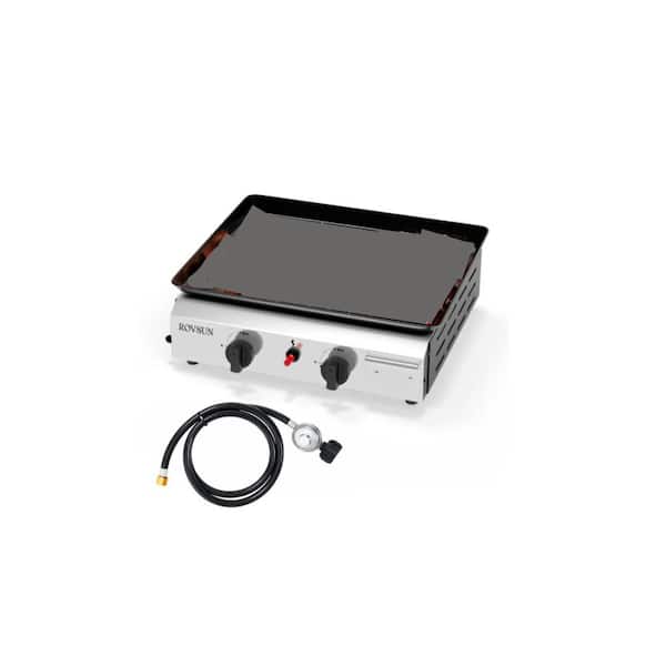 2 Burner Propane Grill 20,000 BTU Portable Propane Tabletop Flat Top Grill in Black