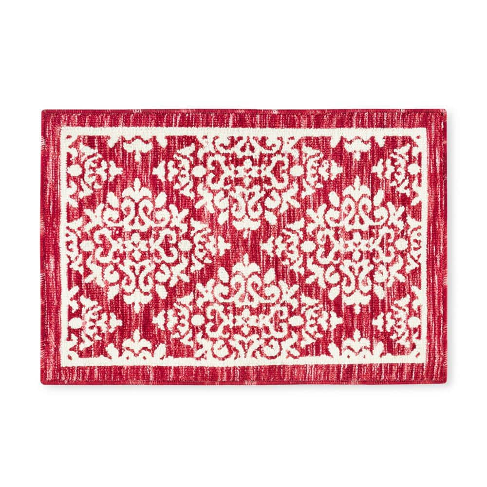 TOWN COUNTRY LIVING Everyday Walker Damask Medallion Red 24 In X 40   Red Town Country Living Kitchen Mats 3 E001 200 64 1000 