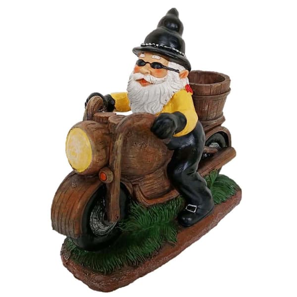 Santa's Workshop 8 in. Motorcycle Gnome Garden Statue