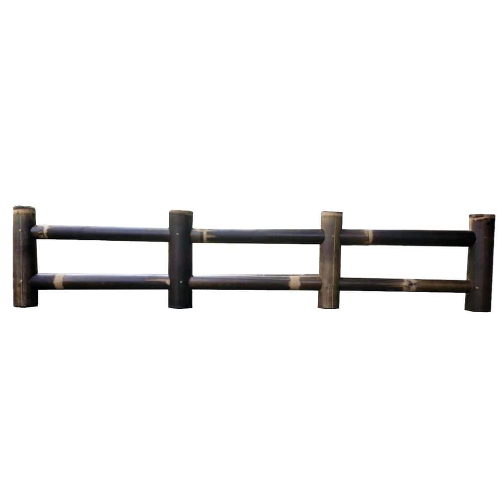 Dark Brown Bamboo Post and Rail Garden Fence