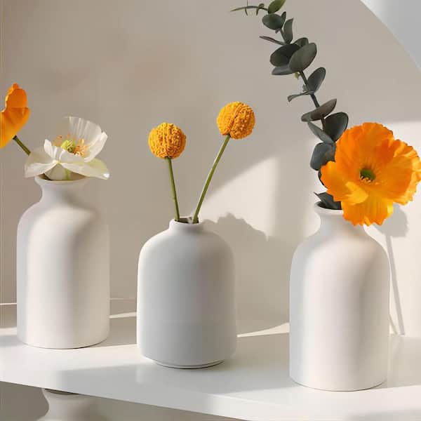 Unbranded 8.3 in. H Cylinder White Ceramic Decorative vase Set-3, Small vase for Pampas Grass and Dried Flowers
