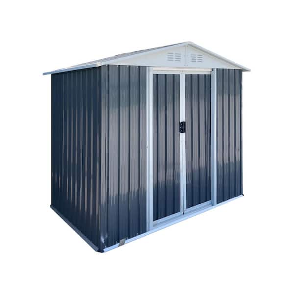 Mondawe 6 ft. W x 4 ft. D Gray Peak Roof Metal Shed with Double Door (24 sq. ft.)