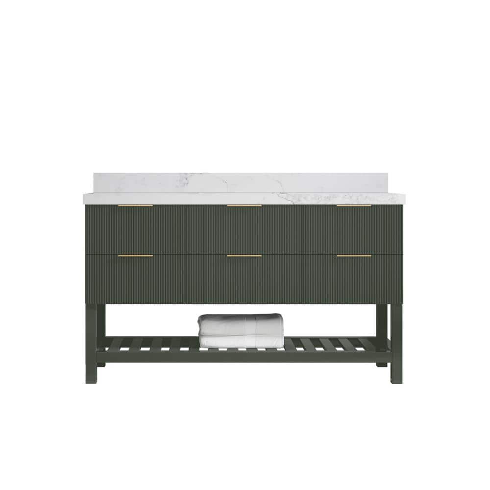 Catalina 60 in. Single Sink Freestanding Pewter Green Bath Vanity with Calacatta Nuvo Qt. Top Unassembled price history on PriceWatchPro
