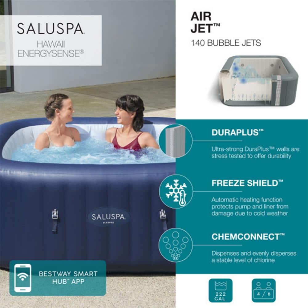 Hawaii Blue Inflatable Square Hot Tub with Seats and Pillows