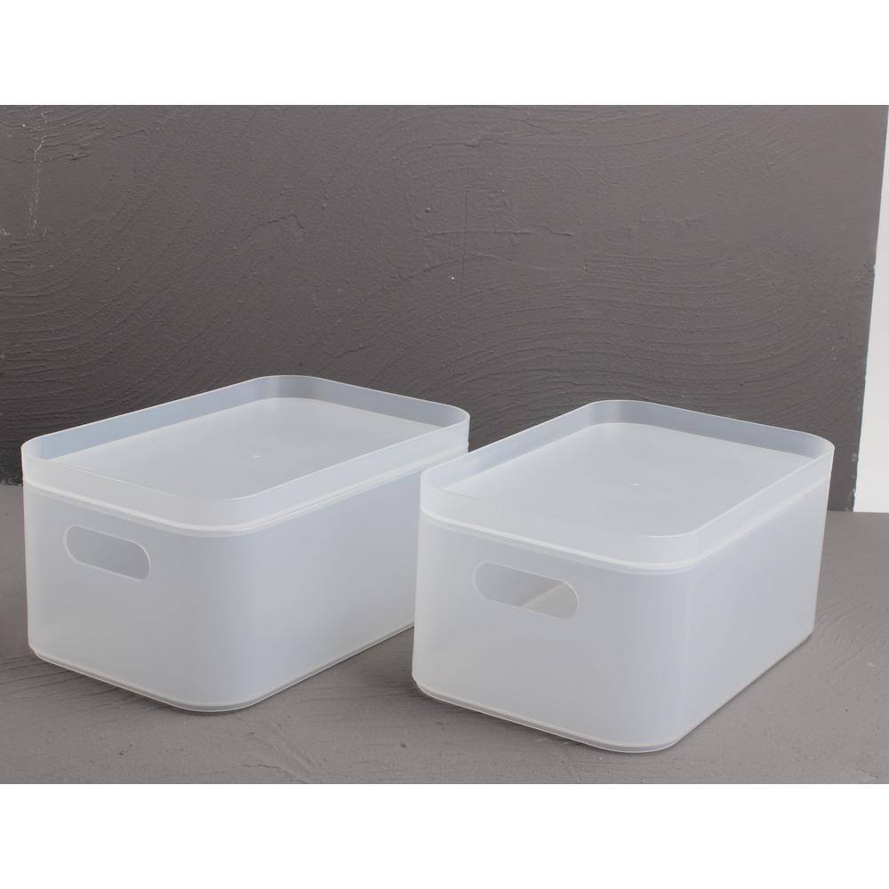 Plastic Organizer and Storage Bins with Lids, Frosted White Stackable Pantr