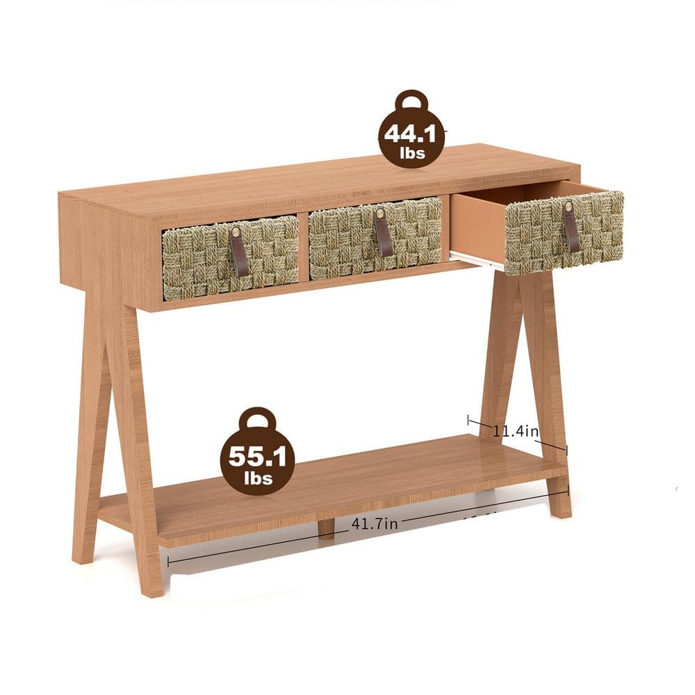 44 in. Brown Rectangle MDF Mid Century Modern Console Table Entryway Table 