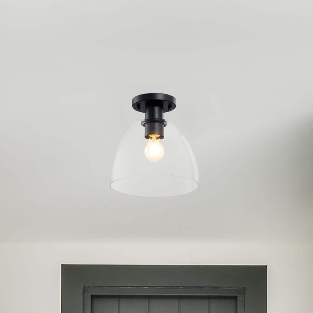 Indigo 10 in. 1-Light Matte Black Modern Entryway Semi-Flush Mount with Clear Glass Shade price history on PriceWatchPro
