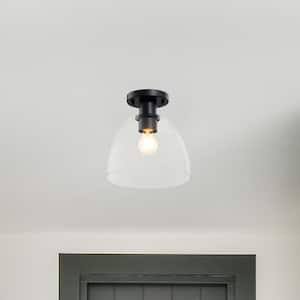 Indigo 10 in. 1-Light Matte Black Modern Semi Flush Mount with Clear Glass Shade for Bedrooms